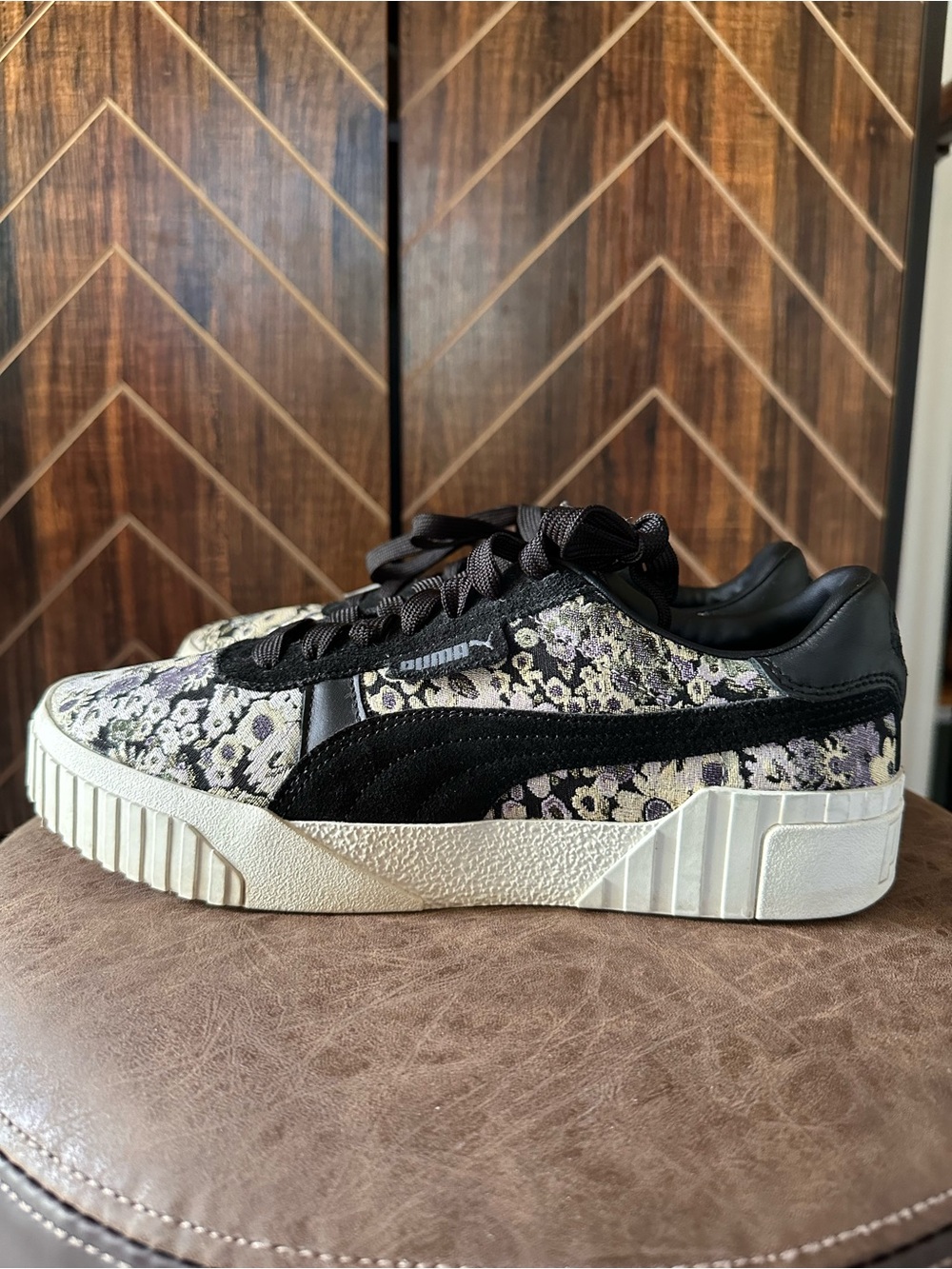 Puma OG Cali Black Floral Sneakers with Cream Sole - Picture 1 of 6